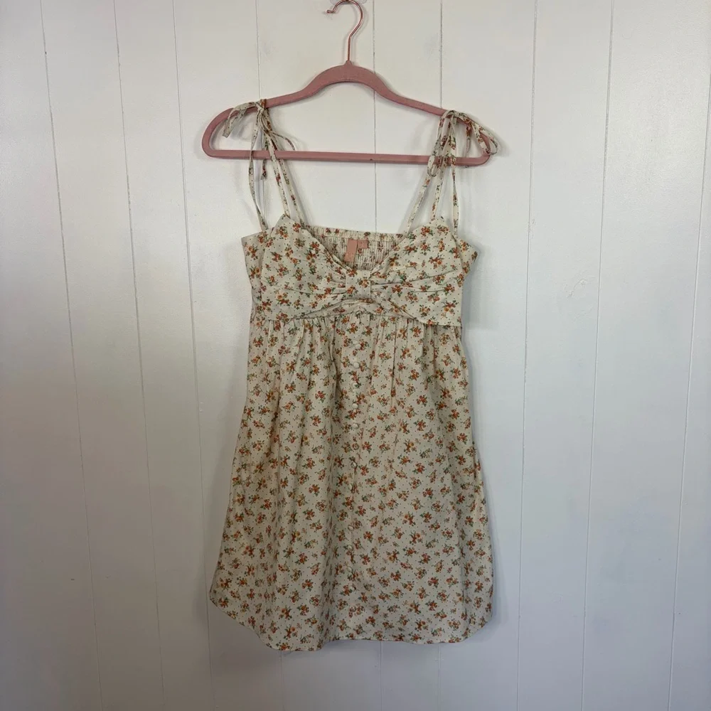 Evolutionary Floral Summer Mini Sundress Bow Dress Boho Cottagecore size medium - Picture 3 of 13